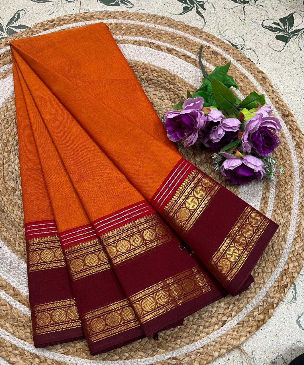 Rust Orange And Maroon Kanchi Cotton Saree
